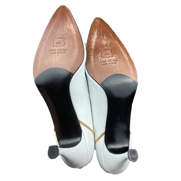 Stuart Weitzman Gold and White Leather Pumps, 8W - Picture 5 of 8